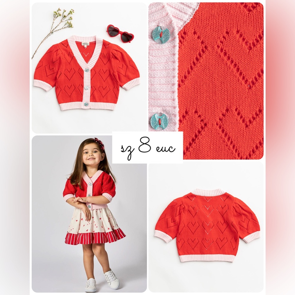 Sz 8 Finding Foxtale Sweetheart Cardigan cardi layering sweater Wildflowers red